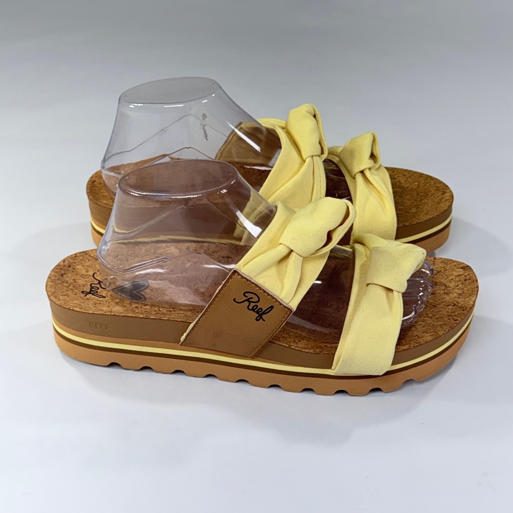Reef Knotty Vista Hi Sandals Womens 11 Yellow Canvas Platform Slide Boho Casual